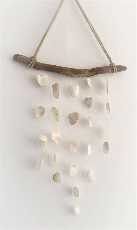 White Oyster Shell Driftwood Wind Chime Mobile Sun Catcher Etsy
