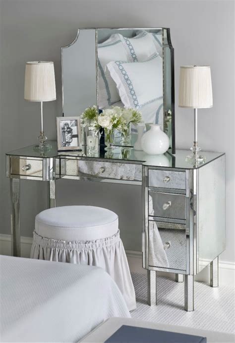 Pink vanity chair and gorgeous glass bathroom. Mirrored Vanity - Traditional - bedroom - Sandra Nunnerley