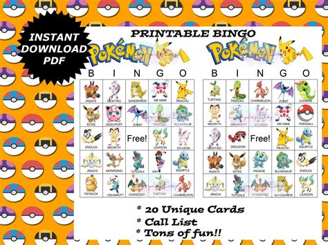 Printable Pokemon Bingo Pokemon Party Games Pokemon Etsy