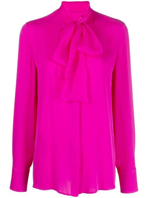 Valentino Pussy Bow Collar Silk Shirt In Pink Lyst