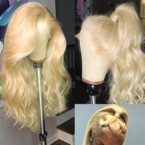 613 Blonde Wavy Wigs 180 Density Brazilian Remy Human Hair Lace Front