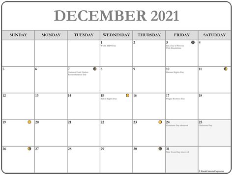 December 2021 Moon Phases Calendar Free Printable Calendar Monthly