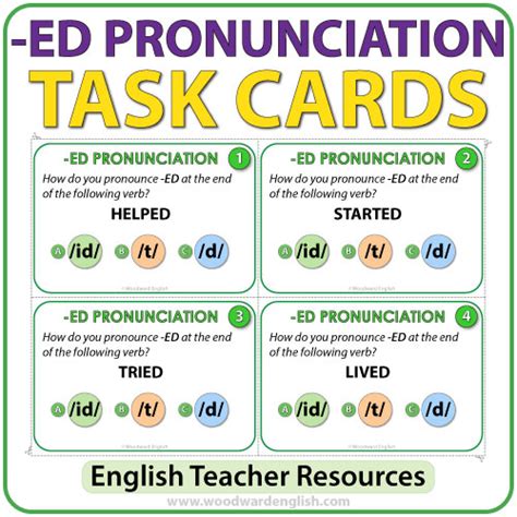 ED Pronunciation - English Task Cards Woodward English
