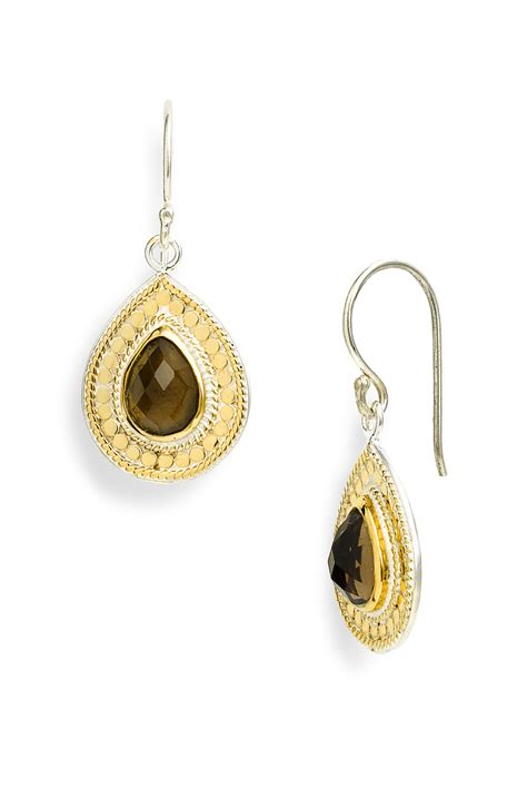 Anna Beck Gili Small Stone Teardrop Earrings In Gold Gold Smoky Quartz Lyst