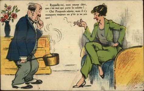 French Husband Wife Cuckhold Woman Smoking Cigarette Comic Postcard 12 25 Picclick
