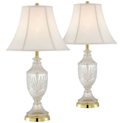 Regency Hill Traditional Table Lamps Set Of 2 Cut Glass Urn Brass White