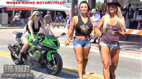 Daytona Bike Week 2021 Lots Of Women Riding Motorcycles On Main St Harley Davidson And More