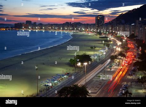 Copacabana Beach And Avenue Atlantica At Night Copacabana Rio De