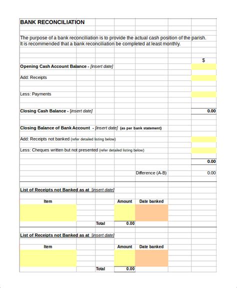 Free Bank Reconciliation Templates And Samples In Ms Word Pdf Excel