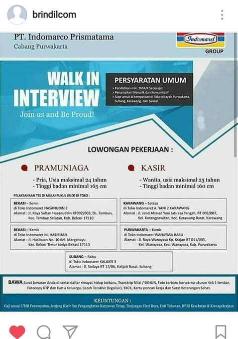 Untuk saat ini belum ada lowongan tersedia untuk perusahaan tersebut. Info Lowongan Kerja PT.Indomarco Prismatama - Brindil.com