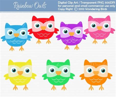 Items Similar To Rainbow Owls Clipart Digital Clip Art Instant