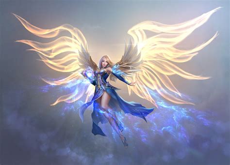 X Angel White Fantasy Wings Blue Warrior