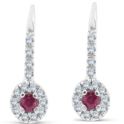 14ct Ruby And Diamond Drop White Gold Earrings 14k White Gold Ebay