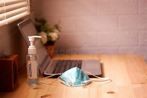 Work From Home Or Quarantine With Surgical Mask Or Hygienic Mask And