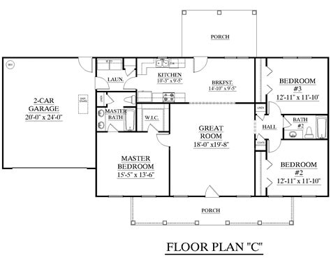 House Plan C The James C Attractive One Story Ranch Split Layout