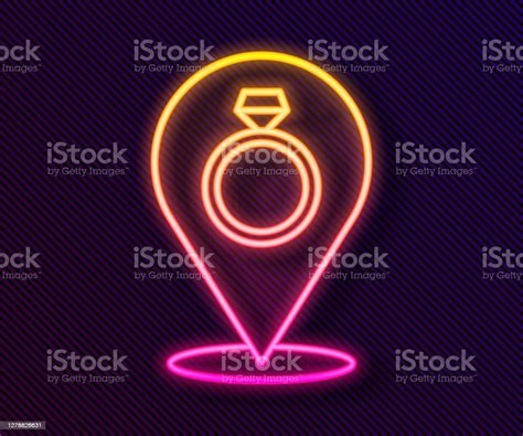 Glowing Neon Line Wedding Rings Icon Isolated On Black Background Bride And Groom Jewelry Sign