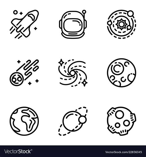 Space Galaxy Icon Set Outline Set Of 9 Space Galaxy Vector Icons For