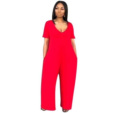 2019 Fashion Women Solid Color Jumpsuits Plus Size Loose Short Sleeve