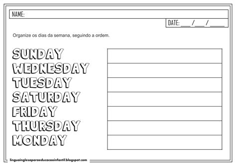 Atividades De Ingles Meses Do Ano E Dias Da Semana