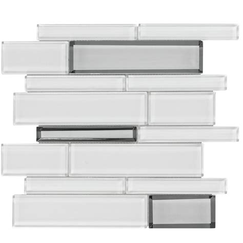 Linear White Gray Glossy Glass Metallic Mosaic Tile Mto0209