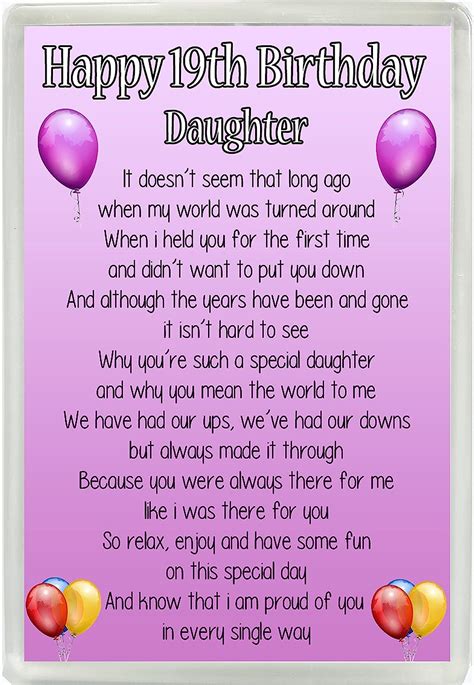 Happy 19th Birthday Daughter Poem Jumbo Fridge Magnet Ideal Birthday