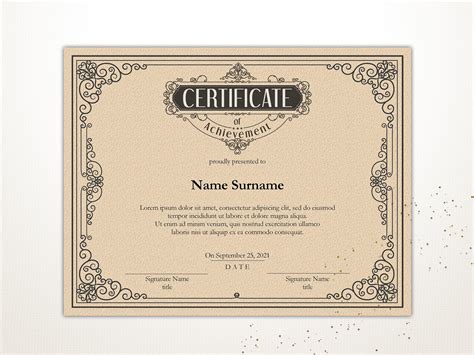 Vintage Certificate Of Achievement Editable Certificate Template