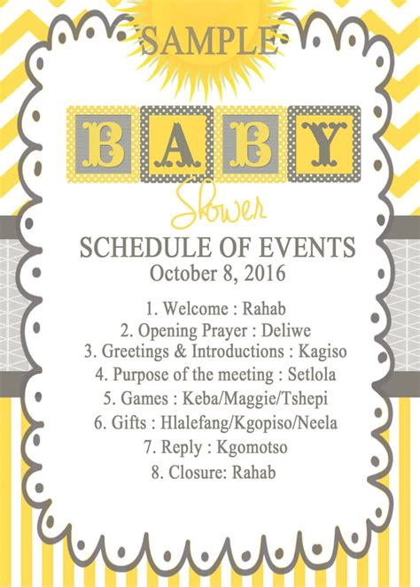 Schedule Of Event For Baby Shower Etsy
