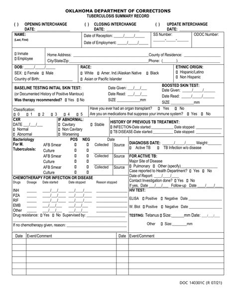 Form Op 140301c Download Printable Pdf Or Fill Online Tuberculosis Summary Record Oklahoma 2016