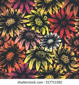 Vintage Daisy Sunflower Flower Print Retro Stock Vector Royalty Free