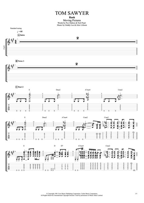 Tom Sawyer By Rush Full Score Guitar Pro Tab