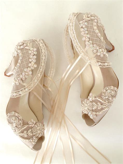 Champagne Wedding Shoes Wedding Sandals For Bride Lace Bridal Shoes