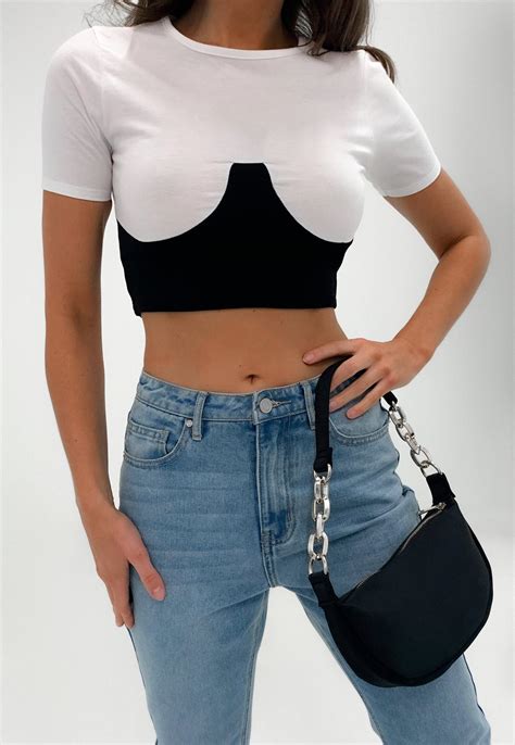 White Ribbed Contrast Corset Crop Top Missguided
