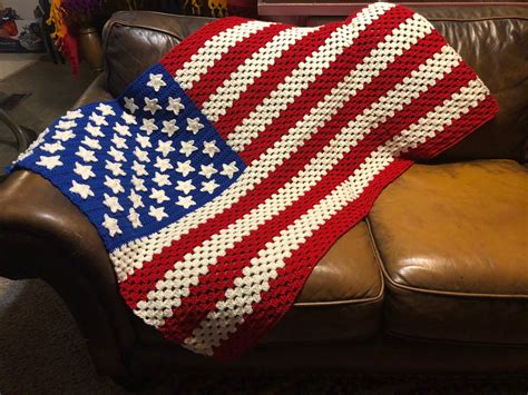 Crochet American Flag Afghan Blanket Handmade Etsy