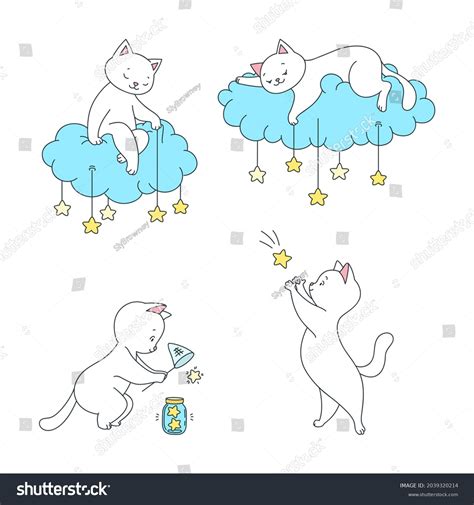 Collection Magic Kitties Illustrations Cute Cats Stock Vector Royalty