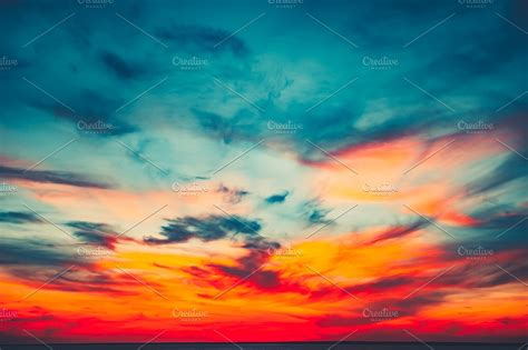 Colorful And Dramatic Sunset Sky Background High Quality Nature Stock