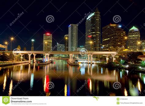 Downtown Tampa At Night Editorial Stock Image Image Of