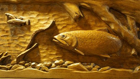 Largemouth Bass Woodcarving Rocky Bottom Bass Relief Wood Carving Fish