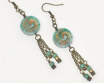 Turquoise And Topaz Earrings Czech Bead Earrings Saucer Etsy