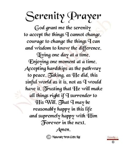The serenity prayer is used so that patients can find motivation again in their lives. Full Serenity Prayer Printable Version | Spiritual Board ...