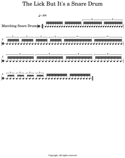 The Lick But Its A Snare Drum Sheet Music For Marching Bass Drums