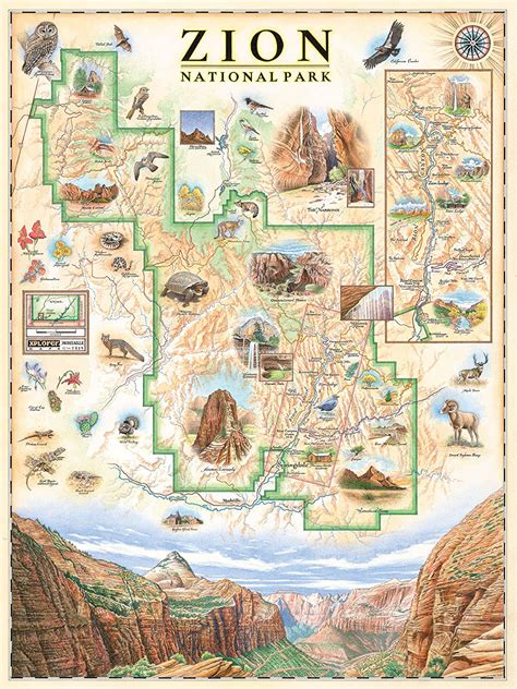 Zion National Park Map Wall Art Poster Authentic Hand