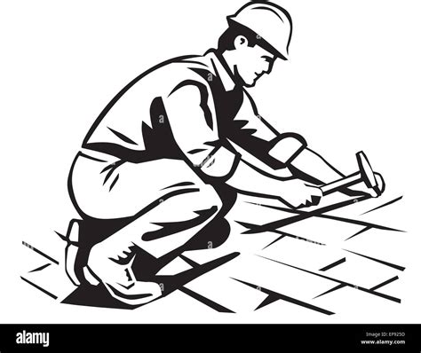 A Man Working Construction On A Roof Stock Vector Art And Illustration