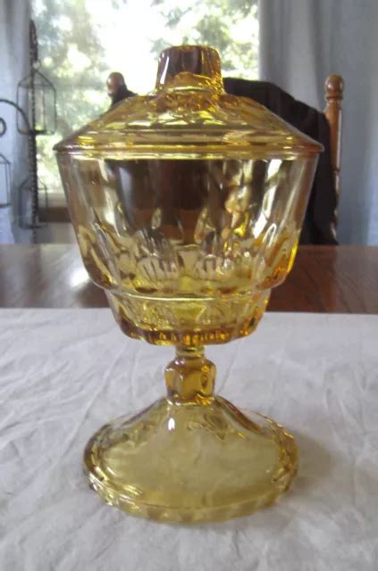 Vintage Hazel Atlas Hazelware Amber Gold Reflections Pedestal Covered
