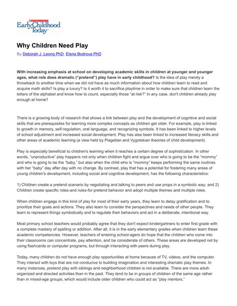 Pdf The Importance Of Play Why Children Need To Play
