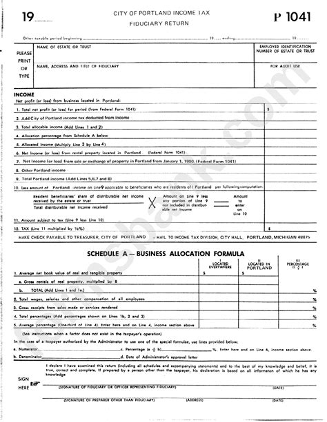 Form P 1041 Income Tax Fiduciary Return Printable Pdf Download