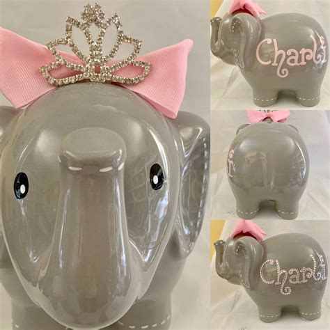 Personalized Princess Crown Large Baby Grey Elephant Piggy Etsy