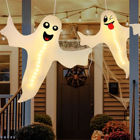 2pcs Geefuun Halloween Ghost Lighted Hanging Decoration