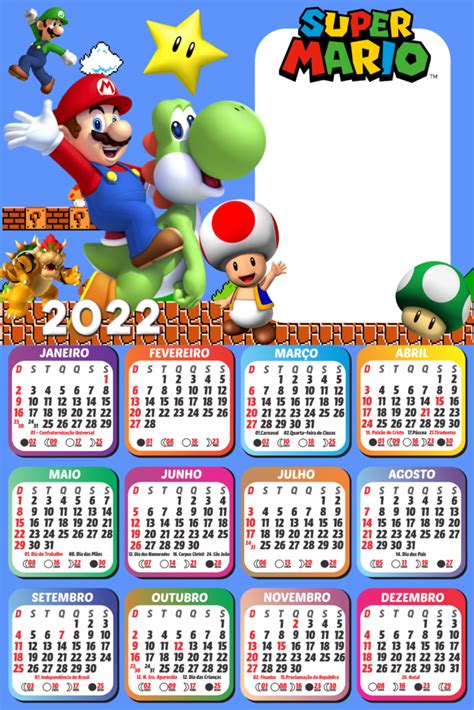 Colagem Grátis Calendário 2022 Super Mario Imagem Legal