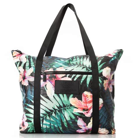 ALOHA COLLECTION X WLFP Hibiscus Palm Zipper Tote Fashion Handbags