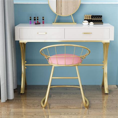 New design modern dressing table dresser vanity without mirror. Nordic makeup stool dressing table back chair makeup chair ...